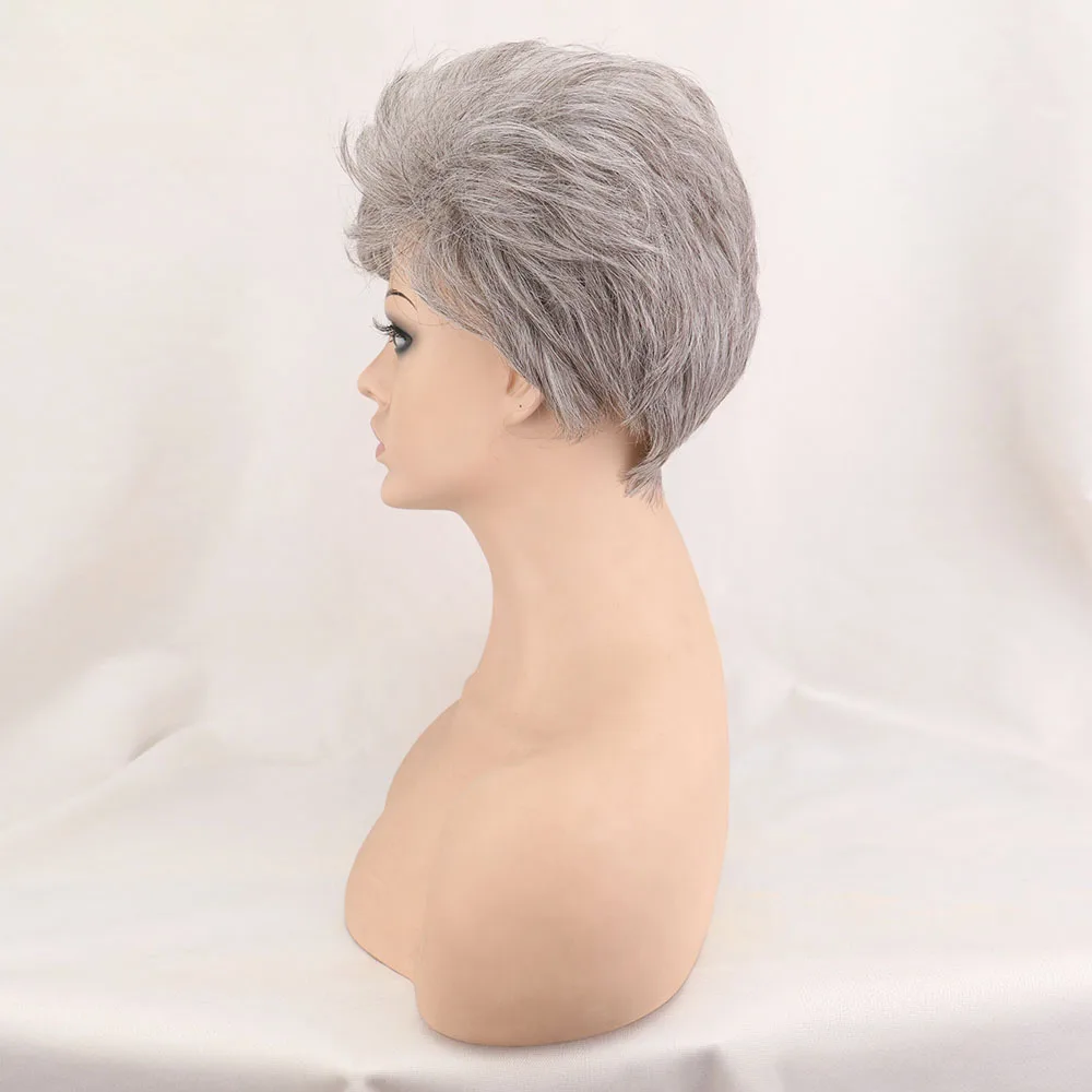 

SuQ Classical Short Curly Wig Hair Synthetic Natural For Women Cosplay Ombre Gray Heat Resistant Daily Wigs
