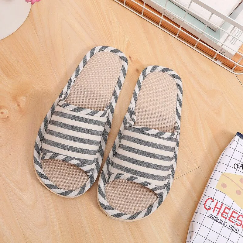 

Spring Autumn Home Slippers Linen Flip Flops New Women Indoor Floor Flat Shoes Female Slipper Comfortable Zapatillas de hombre