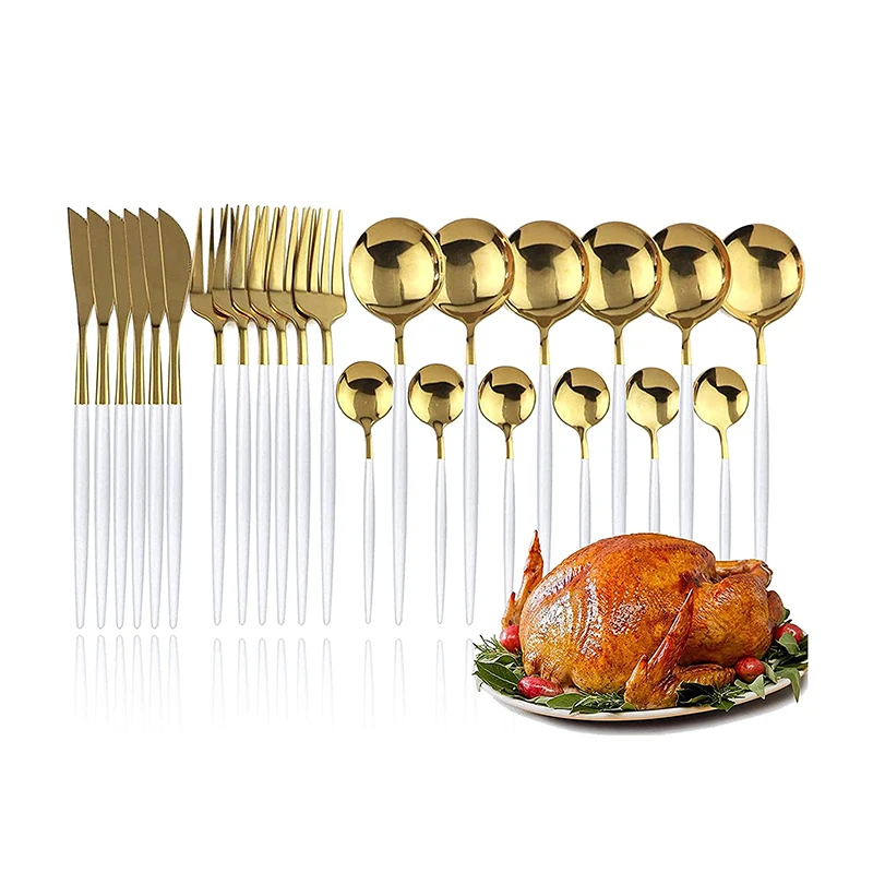 

24pcs Stainless Steel Cutlery Set Elegant Mirror Polished Tableware For Wedding Thanksgiving Christmas Dinnerware Sets Kitchen