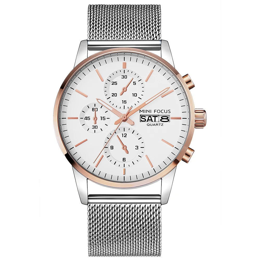 Часы наручные мужские с хронографом водонепроницаемые серебристые|Мужские