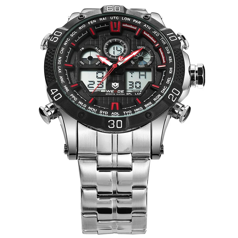 WEIDE часы мужские кварцевые спортивные наручные из нержавеющей стали ремешок Relogios