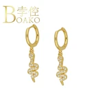 Женские серьги-кольца BOAKO, серьги-Обручи из стерлингового серебра 925 пробы со змеиным цирконием, роскошные ювелирные изделия S925