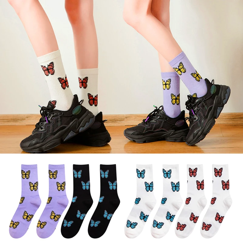 

Новинка, женские носки с бабочками, уличная одежда Harajuku, женские носки, модные носки, размер 35-40, Прямая поставка