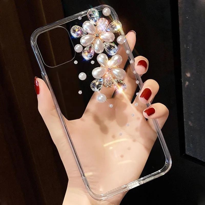 

Transparent Pearl Luxury Rhinestone Phone Case For iPhone 11 Pro Max X Xs XR 7 8 6 6S Plus Cover For iPhone SE 2020 SE 2 SE2