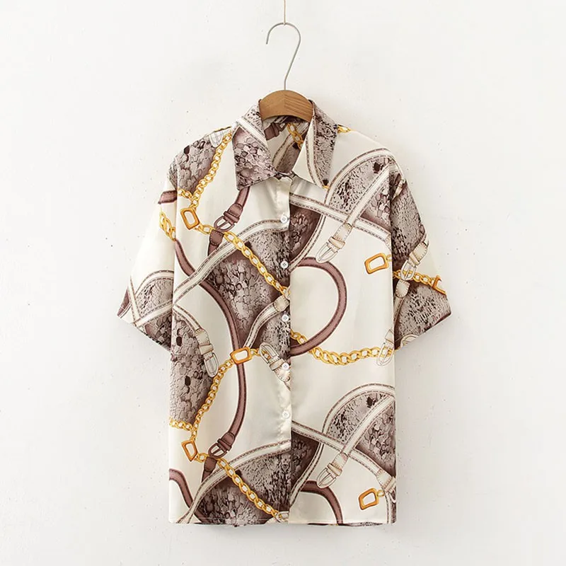 

New Arrival Summer Women Retro Shirt Printed Short-sleeved Loose Top Chiffon Thin Short-sleeved Shirt Clothes
