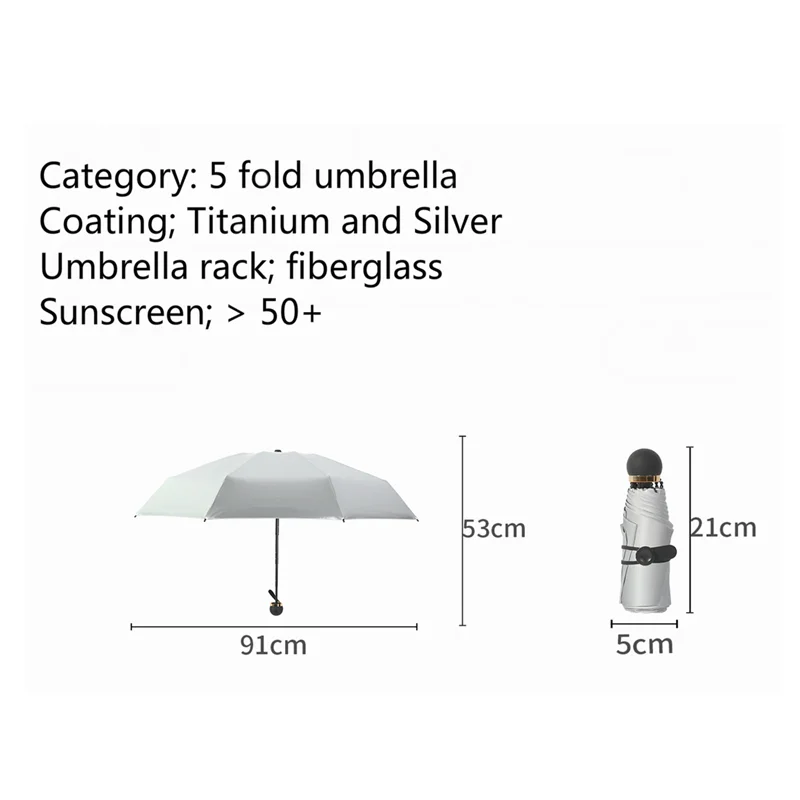 Портативный карманный зонтик пять сложений женский ветрозащитный