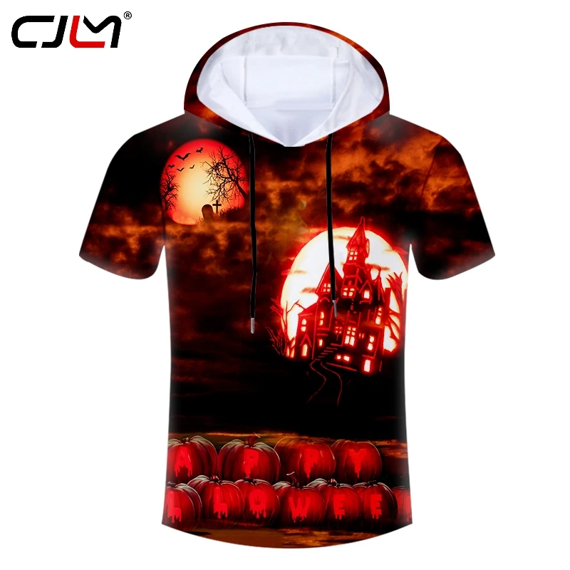 

CJLM Men's New Creative Street Clothing 3D Printed Funny Castle Halloween Big Size 6XL Hooded Tshirt