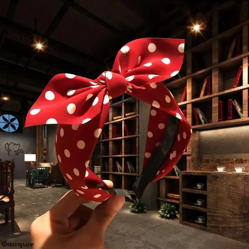 Повязка для волос с узлом женская широкая повязка в горошек бантом стиле ретро