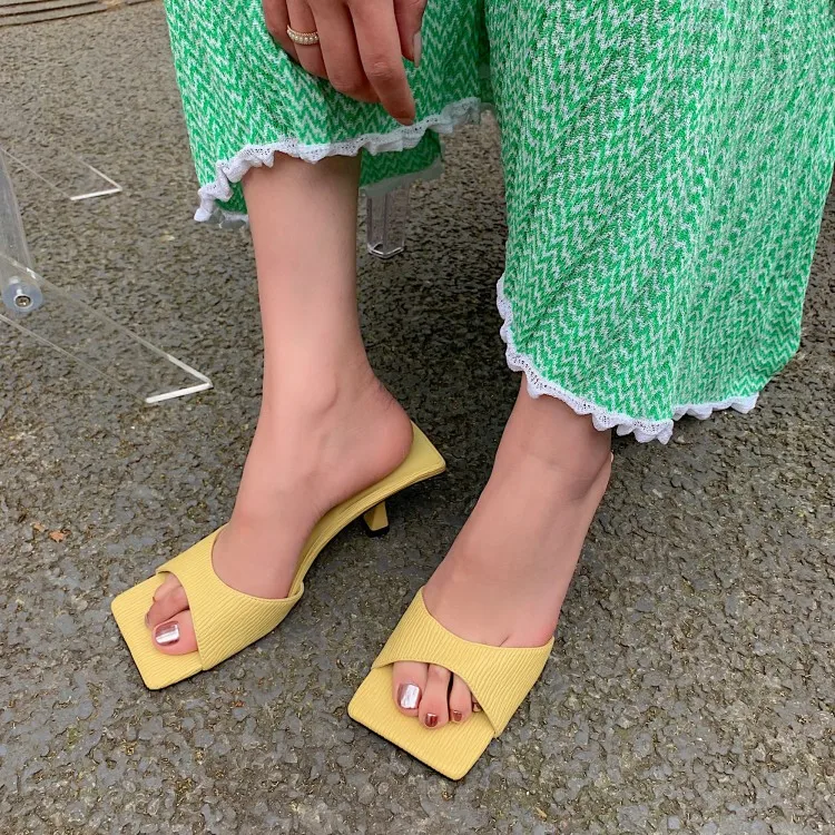 

2021 Summer Women Pumps Square Toe Ladies Heel Mules Sexy Thin High Heels Sandals Slippers Female Fashion Woman Shoes Size 34-45