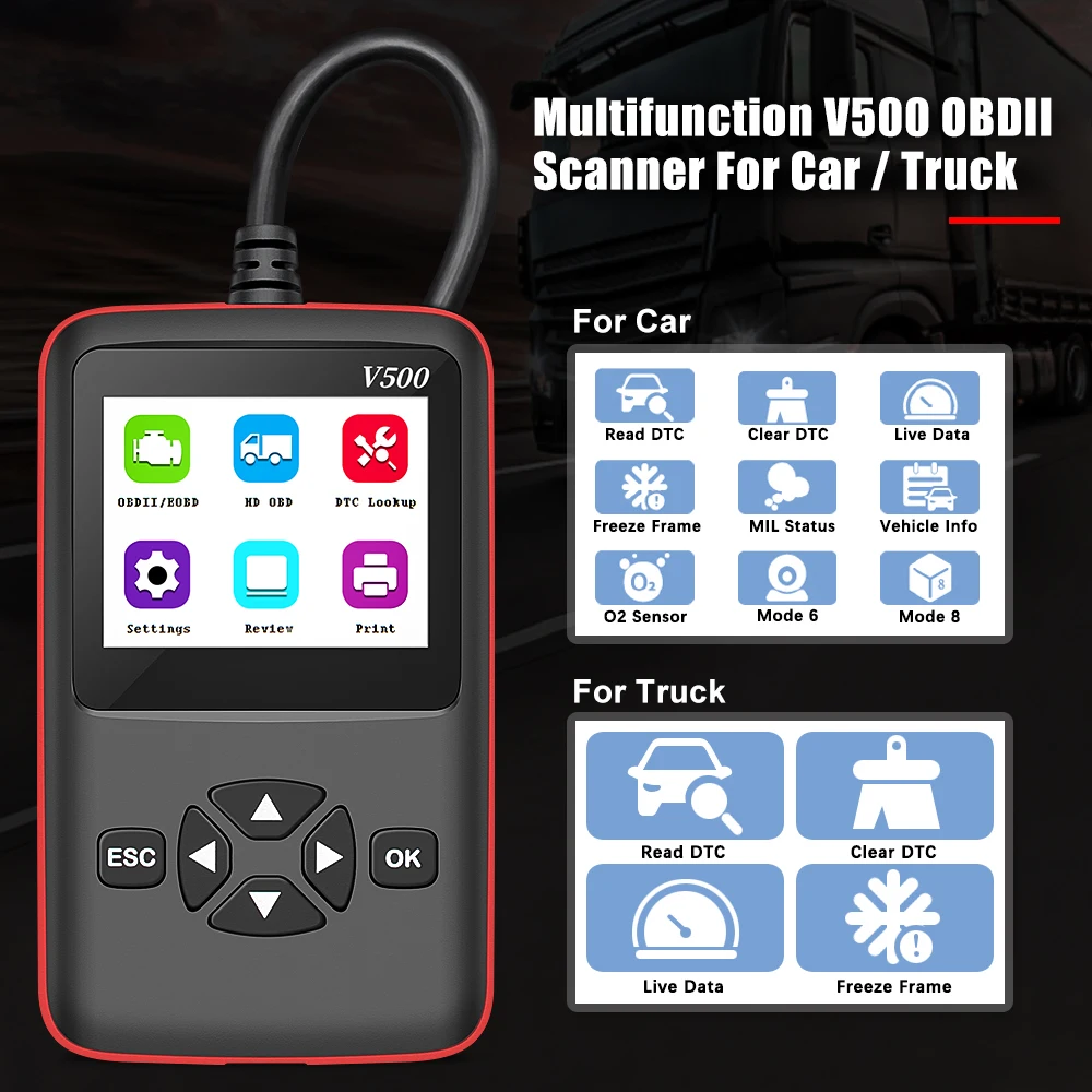 12V/24V Truck Car 2 in 1 OBD2 Engine Diagnostic Tool V500 J1939 J1587 J1708 Fault Code Reader OBD Scanner Auto Russian | Автомобили и