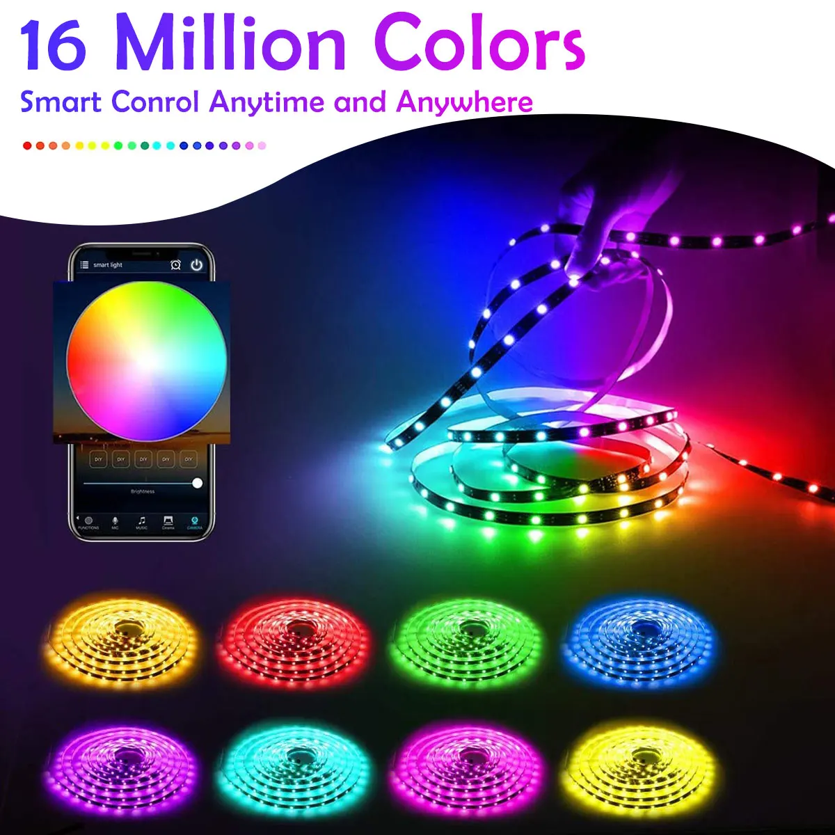

12V LED Strip Light RGB 5050 Flexible Ribbon Tape Diode WIFI Bluetooth Controller Music Smart LED Light 5M 10M 15M 20M For Home