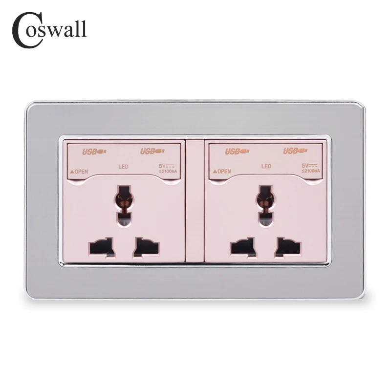 Универсальная настенная розетка COSWALL 2 Gang 13A + 4 usb-порта для зарядки со