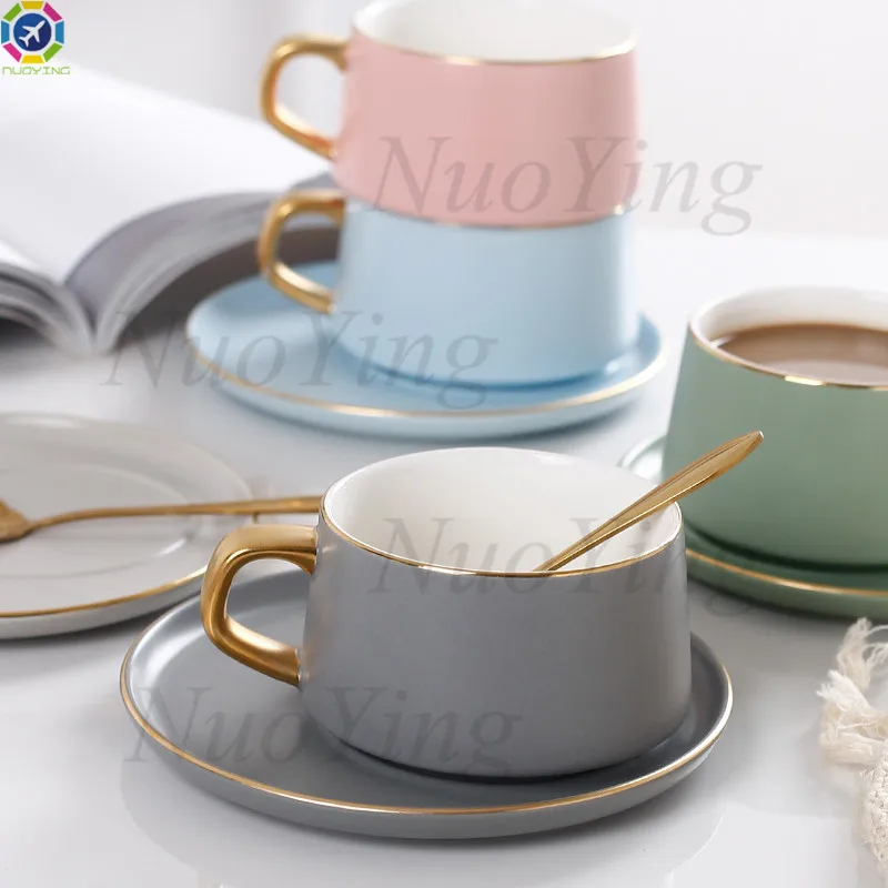 Керамическая кофейная чашка и блюдце Macaron в скандинавском стиле простой домашний