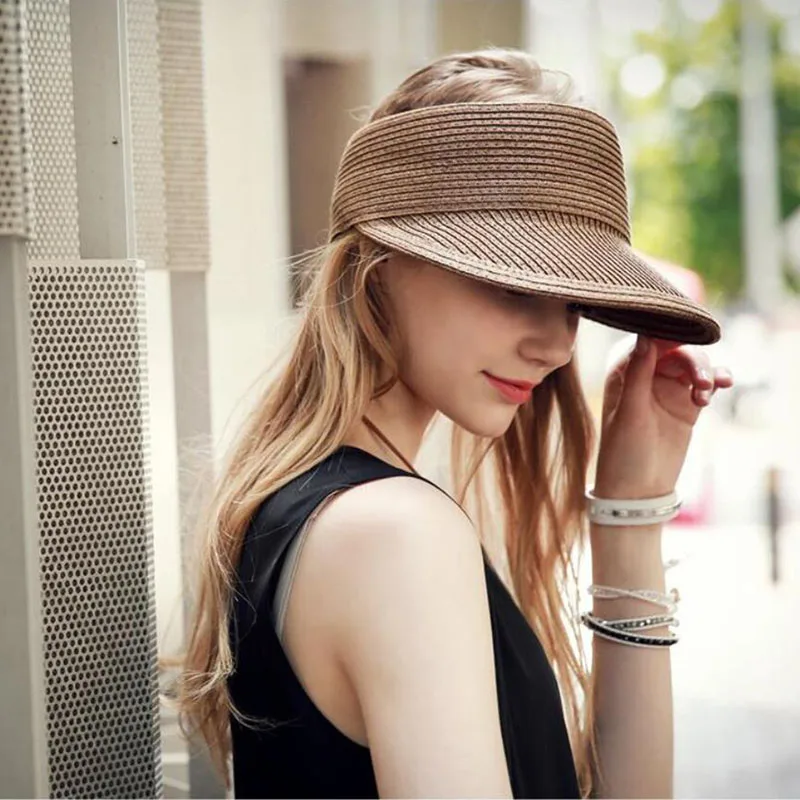 

2021 New Summer Empty cap sun Hat for Women Hats Outdoor Large Brim Girls Beach Hat with Visors anti-UV straw cap adjustable