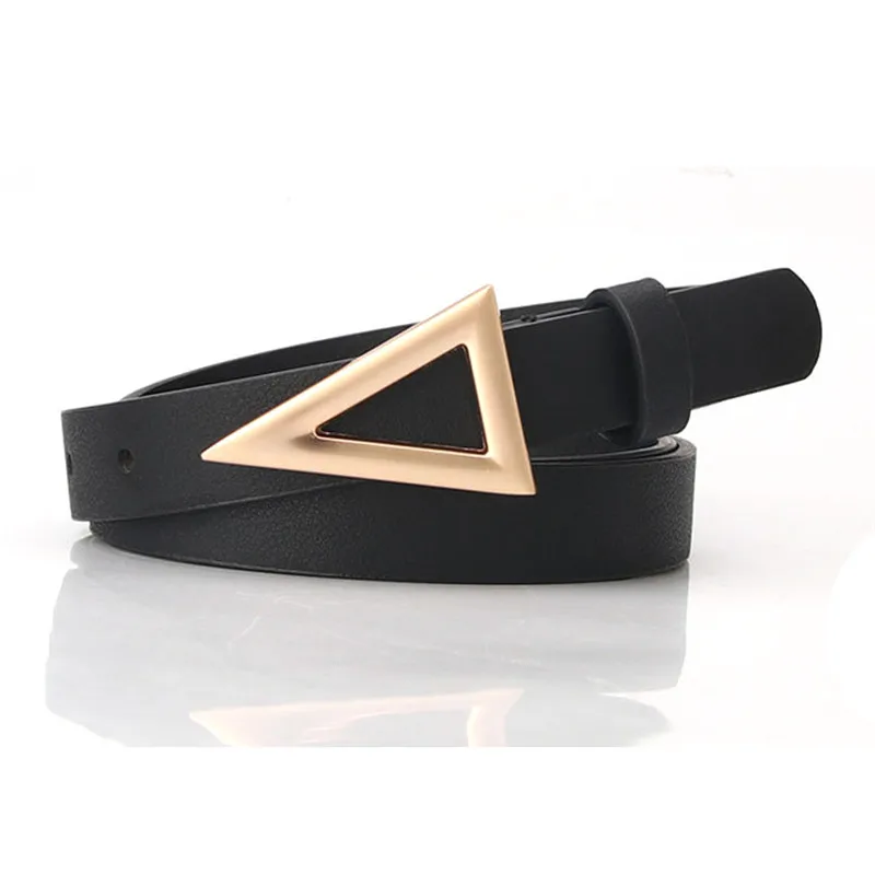 PU Leather 1.9cm*107cm Waistband Female Triangle Metal Buckle Strap Lady Vintage Women Solid Belt Thin Narrow Belts