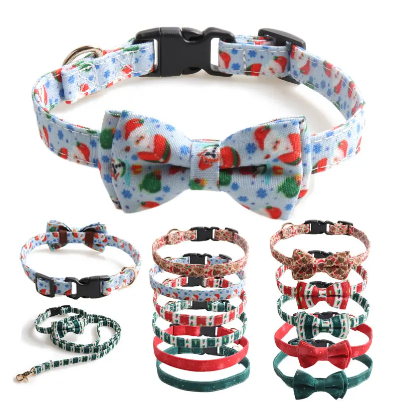 

Christmas Pet Collar Leash Cat Goats Collier Chain Bow Accessories Snowflake Santa Claus Red for Small Large Teddy Chihuahua