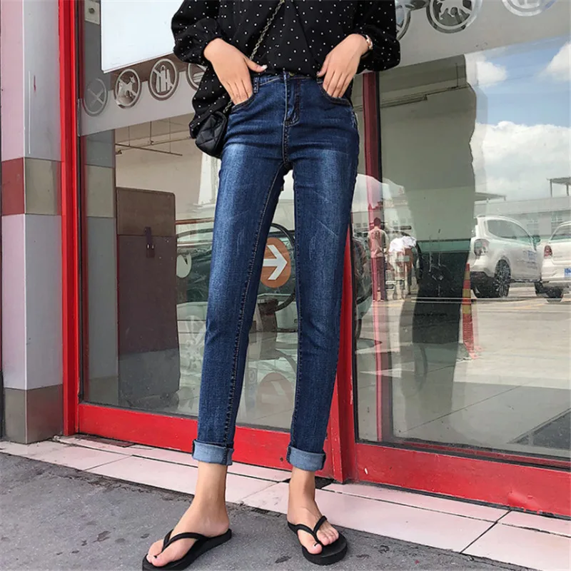 

Модные темно-синие джинсы, женские повседневные женские брюки-карандаш, джинсы Mujer 141 #