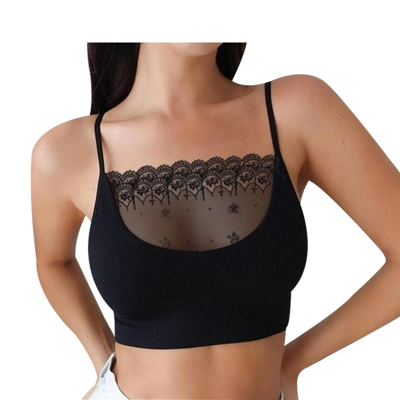 

Crop Tops Women Sexy Chest Intimates Lace Patchwork Bra Seamless Bras Bustier Wrap Top Tube Bandeau Spaghetti Strap Camisoles