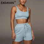 Спортивный комплект EADAHAN, женский модный повседневный костюм с шортами и жилетом на завязках с высокой талией, спортивные шорты для бега, свободный свитер, костюм из двух предметов