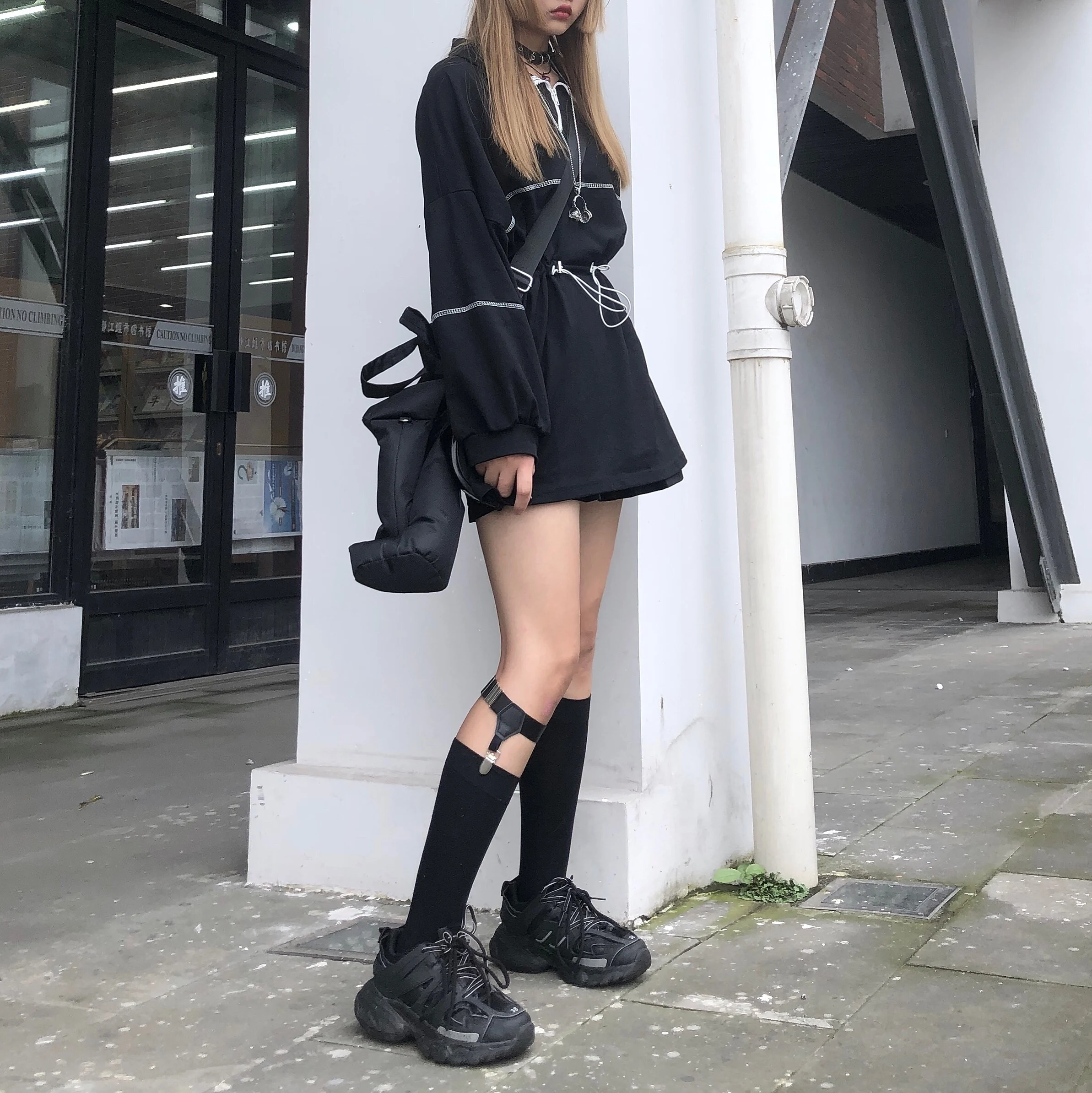 Гранж уличная Женская толстовка с длинным рукавом Свободные линии для