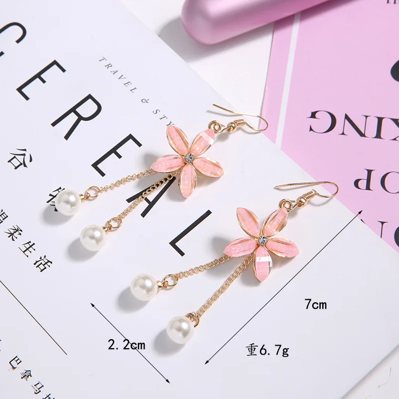 

Ant Angel Korean Summer Cheap Earrings Five Petals Flower Shape Pearl Pendant Earrings for Women Ear Clips