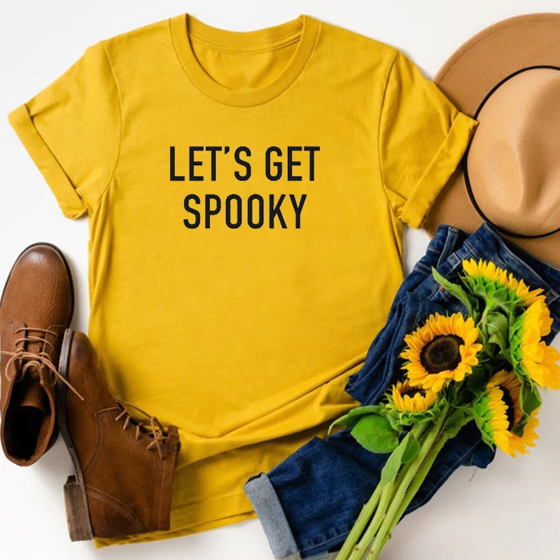 

Let's Get Spooky Tshirt Halloween Shirt 2020 Witch Ghost Graphic Tees Women Plus Size Thanksgiving Harajuku Tee Letter new