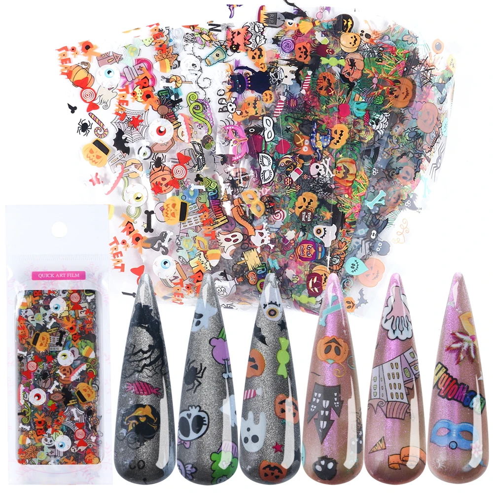 10 шт./компл. переводные наклейки для ногтей с дизайном Хэллоуина черепом тыквой