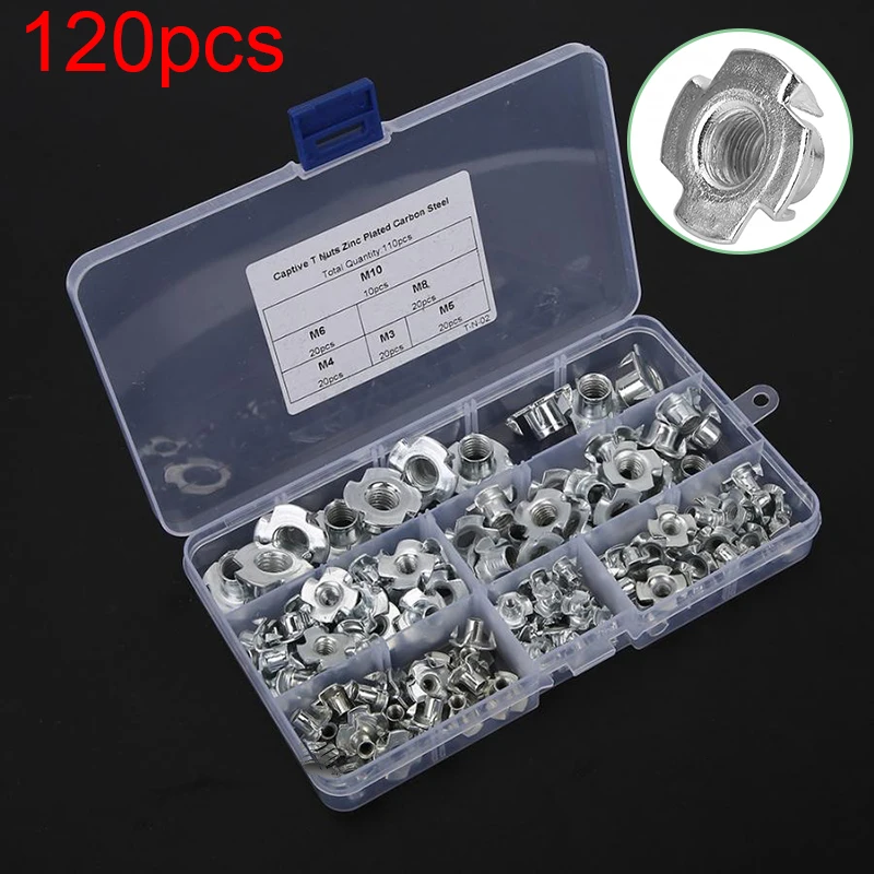 120 шт. четыре зубчатые Т образные гайки оцинкованные M3 M4 M5 M6 M8 мебельная фурнитура