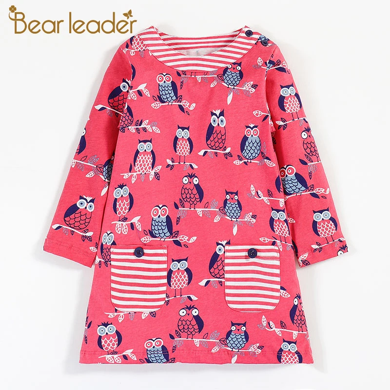 Платье Bear Leader для девочек весеннее платье с длинным рукавом и принтом От 2 до 7 лет