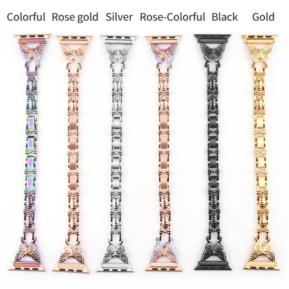 

Women Diamond Bracelet for Apple Watch Band Series 6 SE 5 4 3 Metal Butterfly Strap for iWatch 40mm 44mm 38/42mm Adjustable Belt