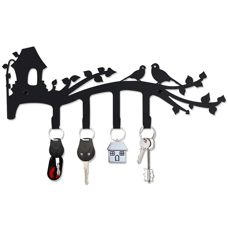 

Wall Mounted Iron Key Holder, 12 Inch with 4 Key Hooks Organizer for Car or House Keys, Key Rack with Screws and Anchors