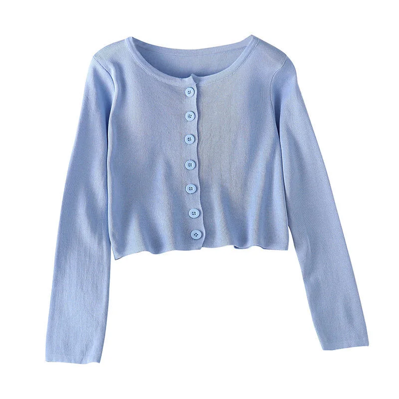 Белый вязаный кардиган женское весенне-осеннее приталенное маленькое пальто