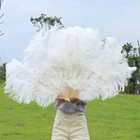 Белый веер из страусиных перьев с 12 костями на заказ, реквизит для танцев, сценических шоу, Свадебная вечеринка, пушистое перо, Ручной Веер, украшение