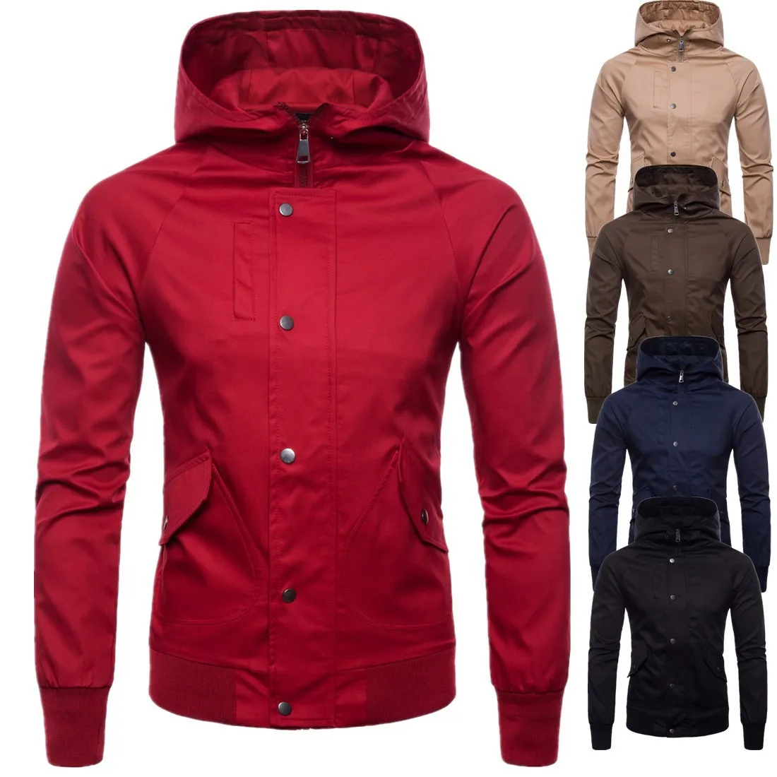 

2021 Spring Autumn Men's Jacket Quality European Size Jacket Solid Color Hooded Men's Coat