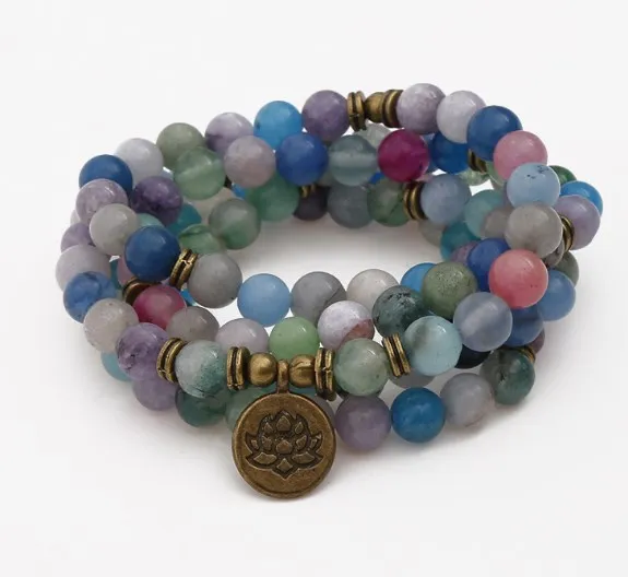

multicolor 108 beads 8mm elastic adjustable Lotus life tree Buddha OM eye Chakra Reiki agate Onyx Yoga Bracelet necklace uok34