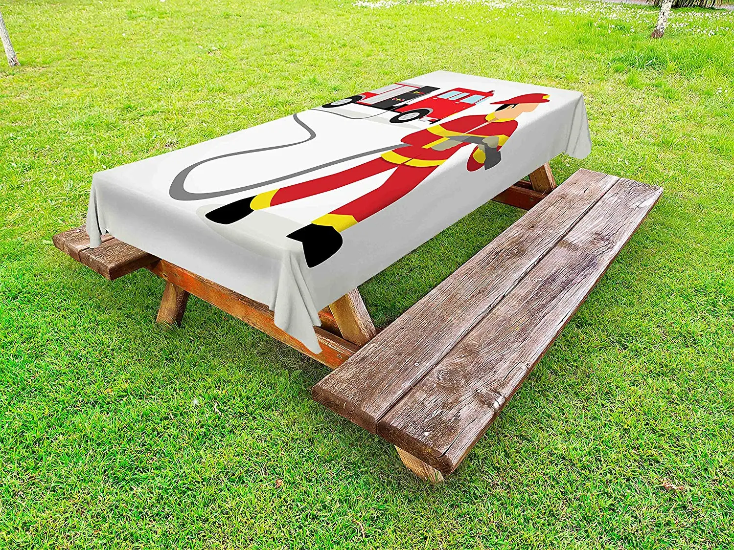 Пожарная машина скатерть мультфильм пожарный в униформе со шлангом и большой