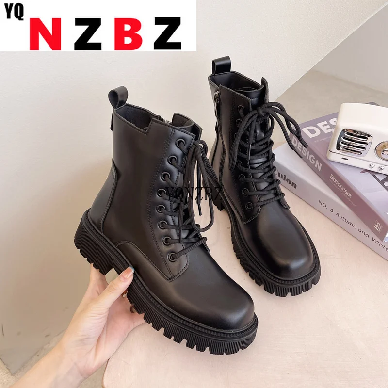 

2021 women's ankle boots women's lace-up winter and autumn shoes everyday short boots women's shoes gothic motorcycle boots