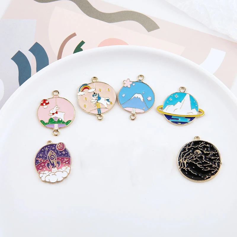 

10pcs Alloy Enamel Charms Funny Cartoon Animated Character Planet Pendant Charm Fit DIY Earring Bracelet Jewelry Accessory FX480