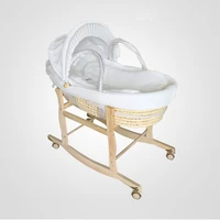 solid wood baby basket newborn car sleeping cradle bed infant portable cot crib baby bassinet with wheel for 0 24 month