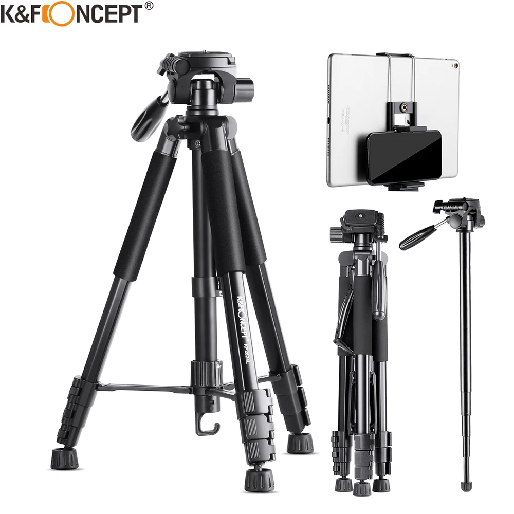 

K&F Concept Portable Tripod 70"/177cm Travel Tripod Outdoor Compact Aluminum Video Camera Tripod Monopod with 3-Way Swivel Pan