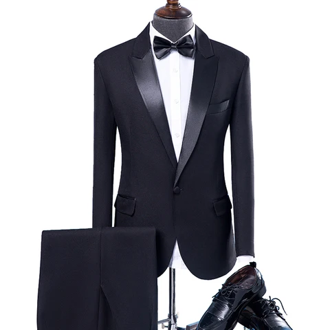 2020 брендовые черные мужские костюмы Классический свадебный костюм жениха комплект из 2 предметов формальный Выпускной ужин Блейзер платье смокинг приталенный пиджак брюки