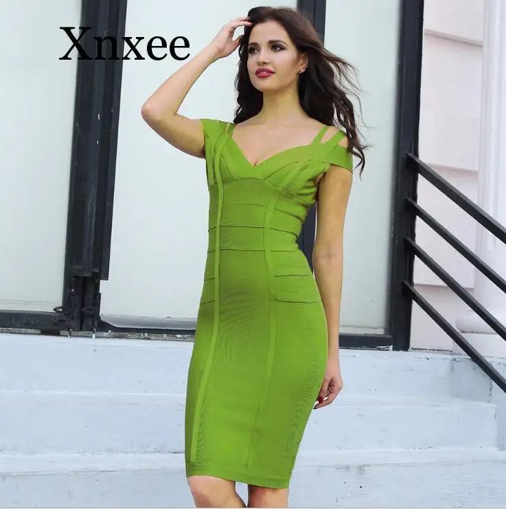 

Summer Bodycon Bandage Dress Women Celebrity Night Party Spaghetti Strap Off Shoulder V-Neck Sexy CVestidos Clothing fastshipi