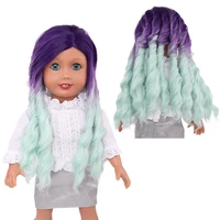 muziwig 18 inch american doll wigs diy doll accessories gradient purple blue long curly hair high resistant wavy wig for doll