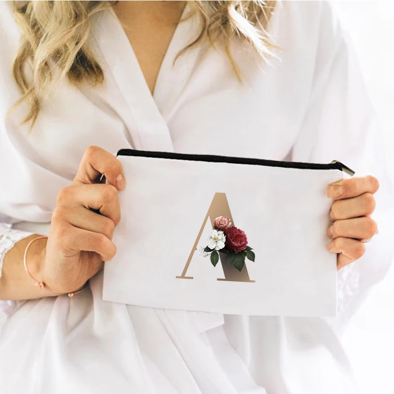 

Flower letter cosmetic bag bridal cosmetic bag canvas cosmetic storage bag toiletries storage bag convenient