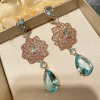 high quality retro light blue drop pendant cubic zircon crystal party earring simplicity fashion sense luxury womens jewelry