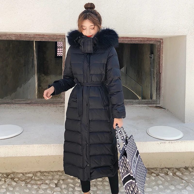 Женский пуховик с мехом черная ветрозащитная парка на натуральном меху теплая