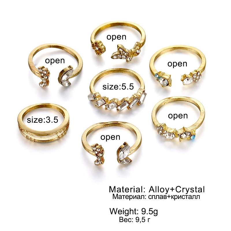 Женское Винтажное кольцо FAMSHIN с золотыми кристаллами и бусинами-бабочками для