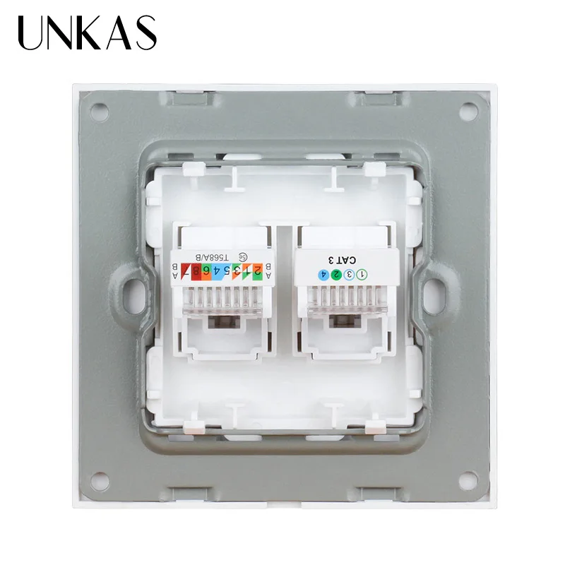 UNKAS белая Роскошная панель из хрустального стекла 1 комплект телефон RJ11 с