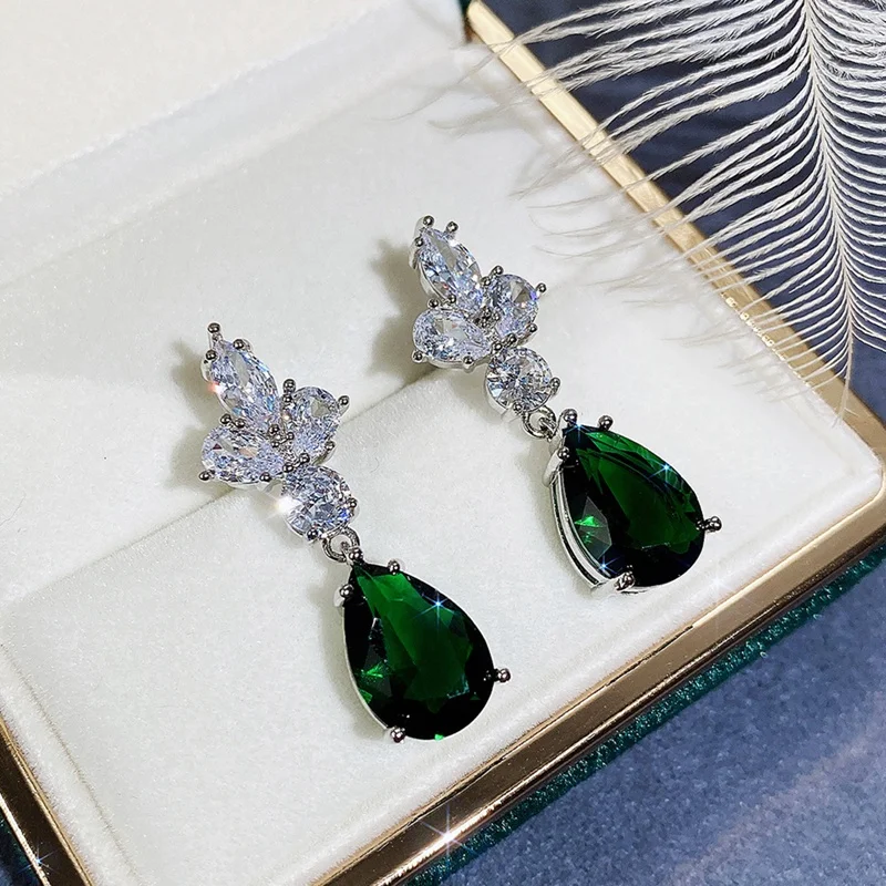 

Gorgeous Bridal Earrings for Wedding Green Cubic Zirconia Graceful Women Dangle Earrings Party Gift Fashion Jewelry|Drop Earring
