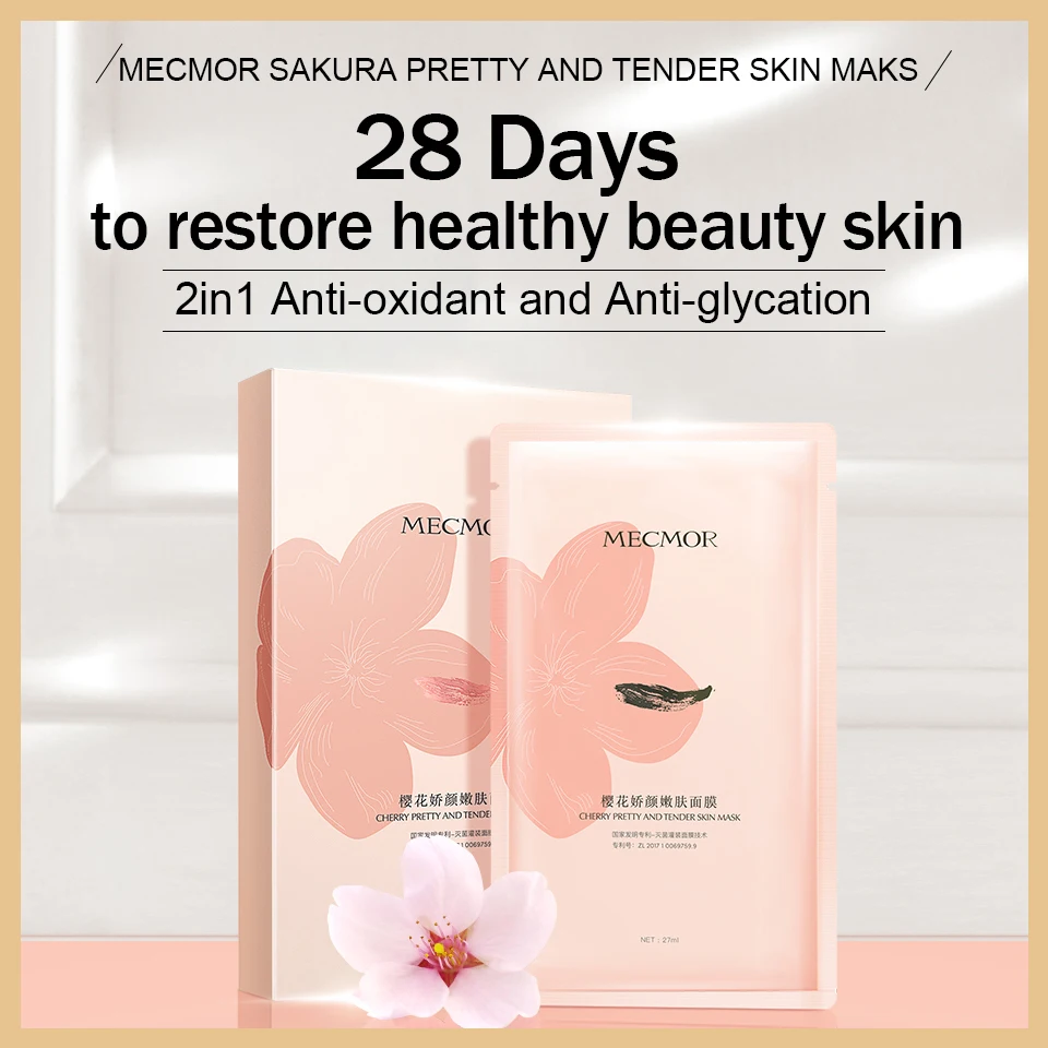 Увлажняющая маска для лица MECMOR Sakura восстанавливает акне уменьшает поры